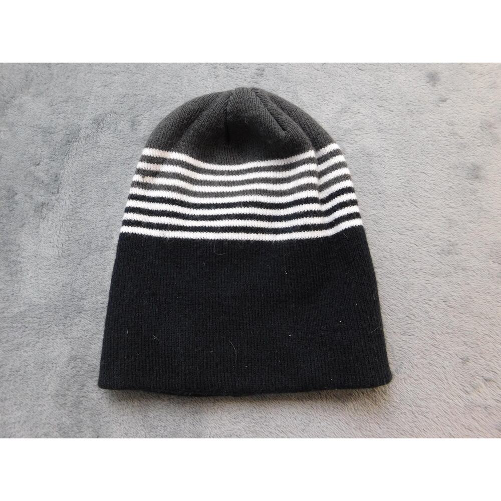 Nike Hat Beanie Fitted Toddler Black White Stripe Knit Winter Youth Beanie Cap
